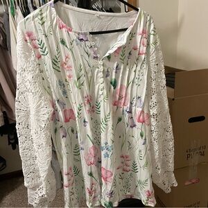 Floral Lace Sleeve Women's Top